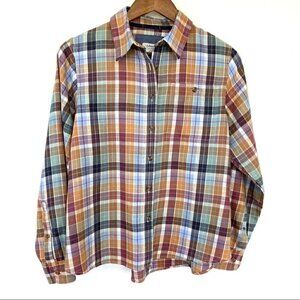 L.L. Bean plaid button down shirt in cotton & lyocell  blend fabric, petite